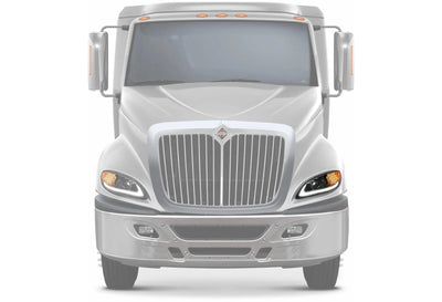 KOZAK Replacement Black LED DRL Glow Bar LED Turn Signal Projector Headlight Driver Left Side for International ProStar 2008-2016 + Logo, Wipers, 2x H1, 2x H7 LED Bulbs, Frame License Plate, Vest