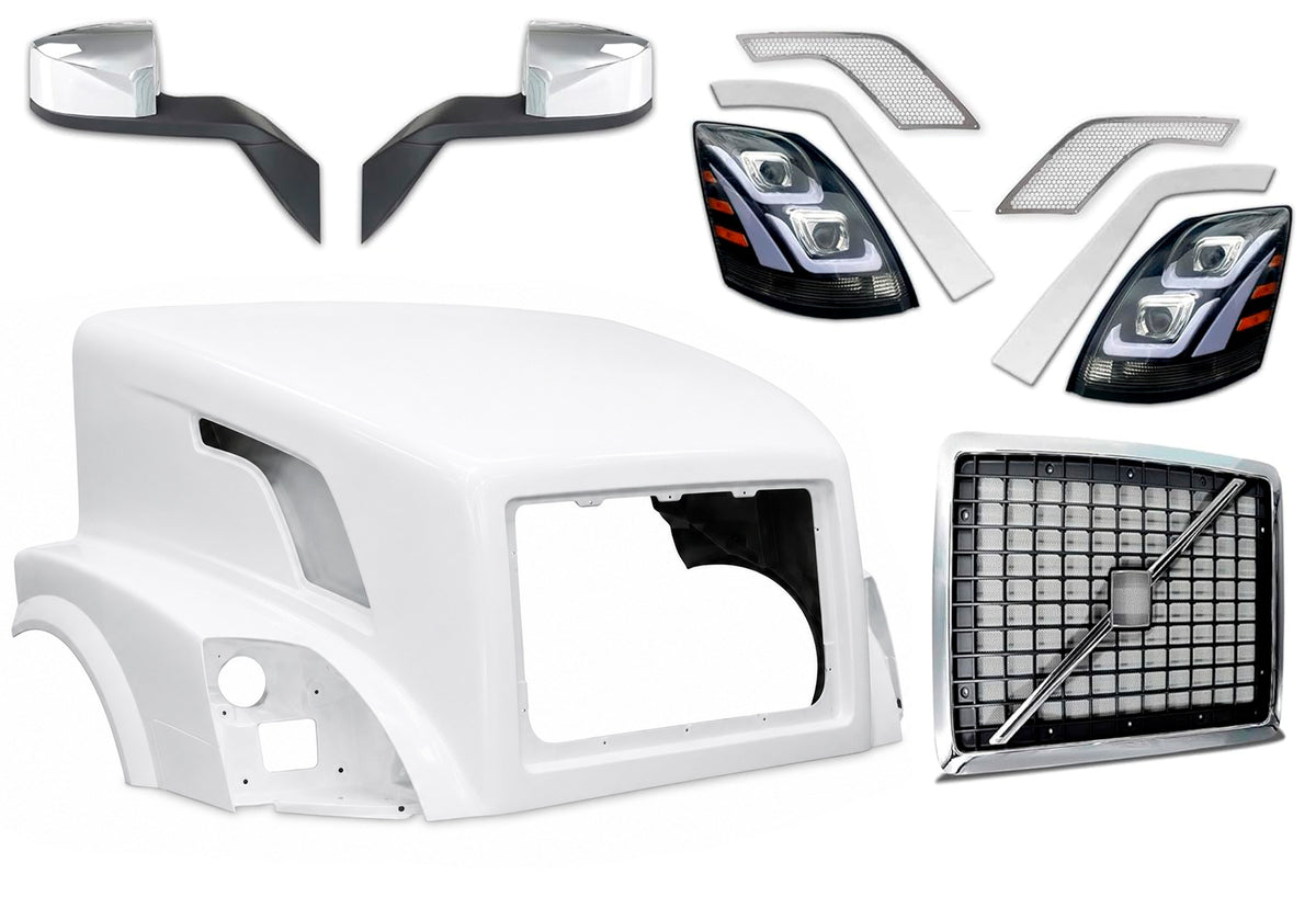 Hood Shell Fiberglass w/ Grille, Mirror, Headlight, Air Intakes 2004-2017 Volvo VNL