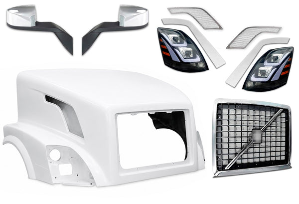 Hood Shell Fiberglass w/ Grille, Mirror, Headlight, Air Intakes 2004-2017 Volvo VNL
