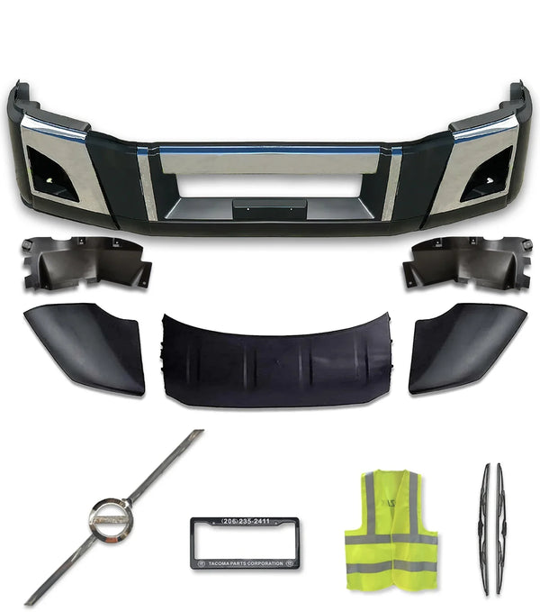 Bumper Set W/ Fog Holes Chrome Trim & Air Flow Deflector 2018+ Volvo VNL VNR
