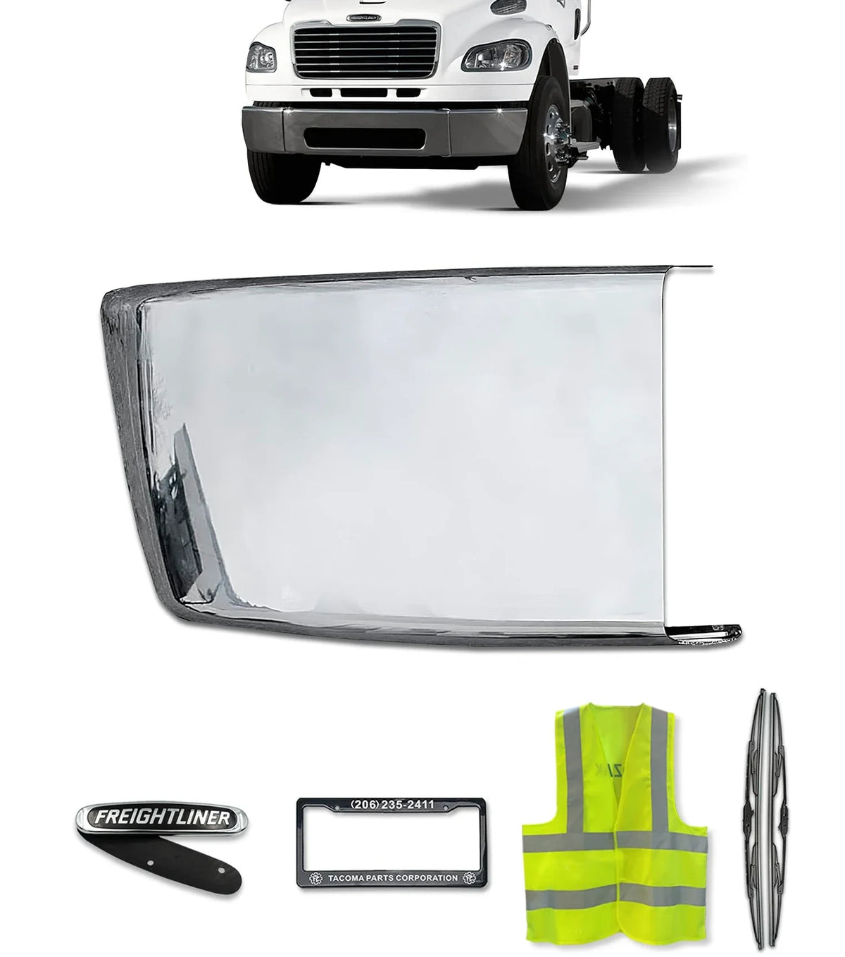 Bumper Corner Steel Chrome Passenger 2003-2021 Freightliner M2 Business Class 106 112