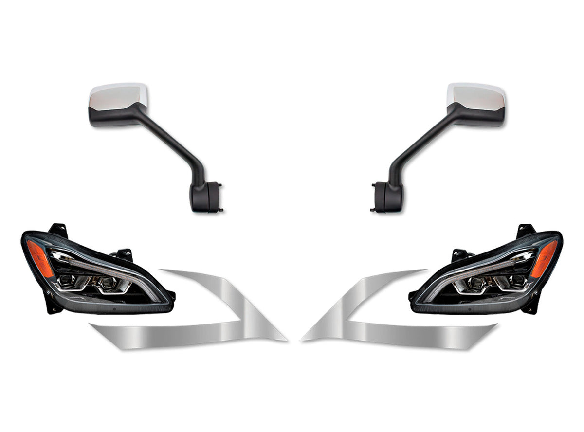 Fiberglass Hood w/Grille w/Bug Screen, Air Intakes, Mirrors, LED Headlights, Short Trims - Set 2022+ Kenworth T680 Next Gen