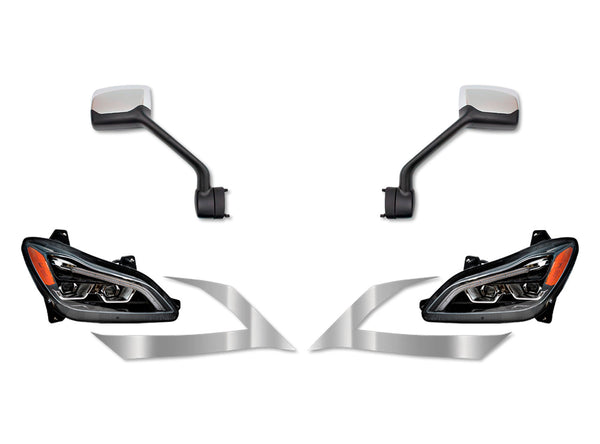 Fiberglass Hood w/Grille w/Bug Screen, Air Intakes, Mirrors, LED Headlights, Short Trims - Set 2022+ Kenworth T680 Next Gen