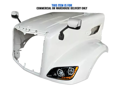 Fiberglass Long Hood Modified Style w/LED Black Headlights & Chrome Mirrors Set 2014-2022 Peterbilt 579