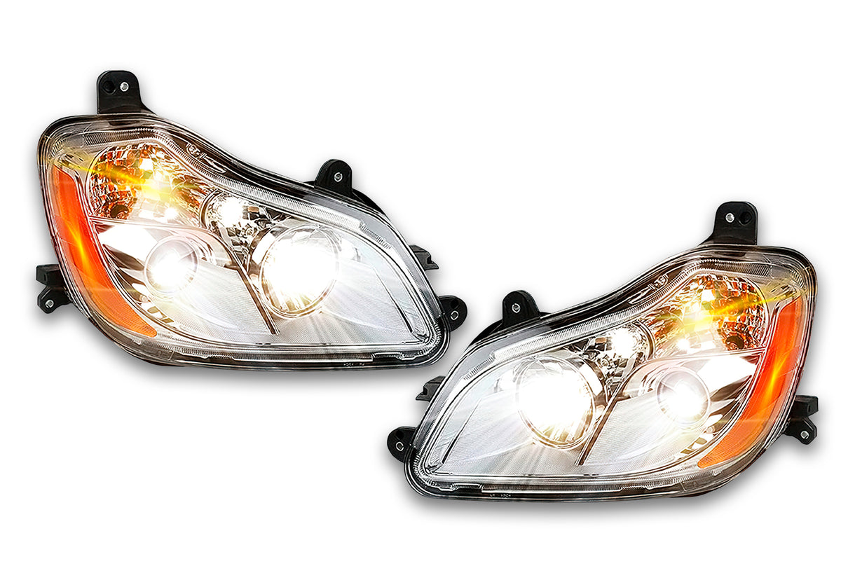 Headlights Halogen Assembly Chrome Housing Set 2013-2021 Kenworth T680