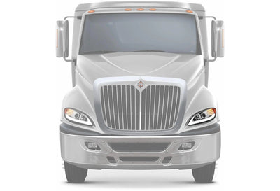 KOZAK Replacement Chrome LED Glow Bar LED Turn Signal Projector Headlight Driver Left Side for International ProStar 2008-2016 + Logo, Wipers, 2x H1, 2x H7 LED Bulbs, Frame License Plate, Vest