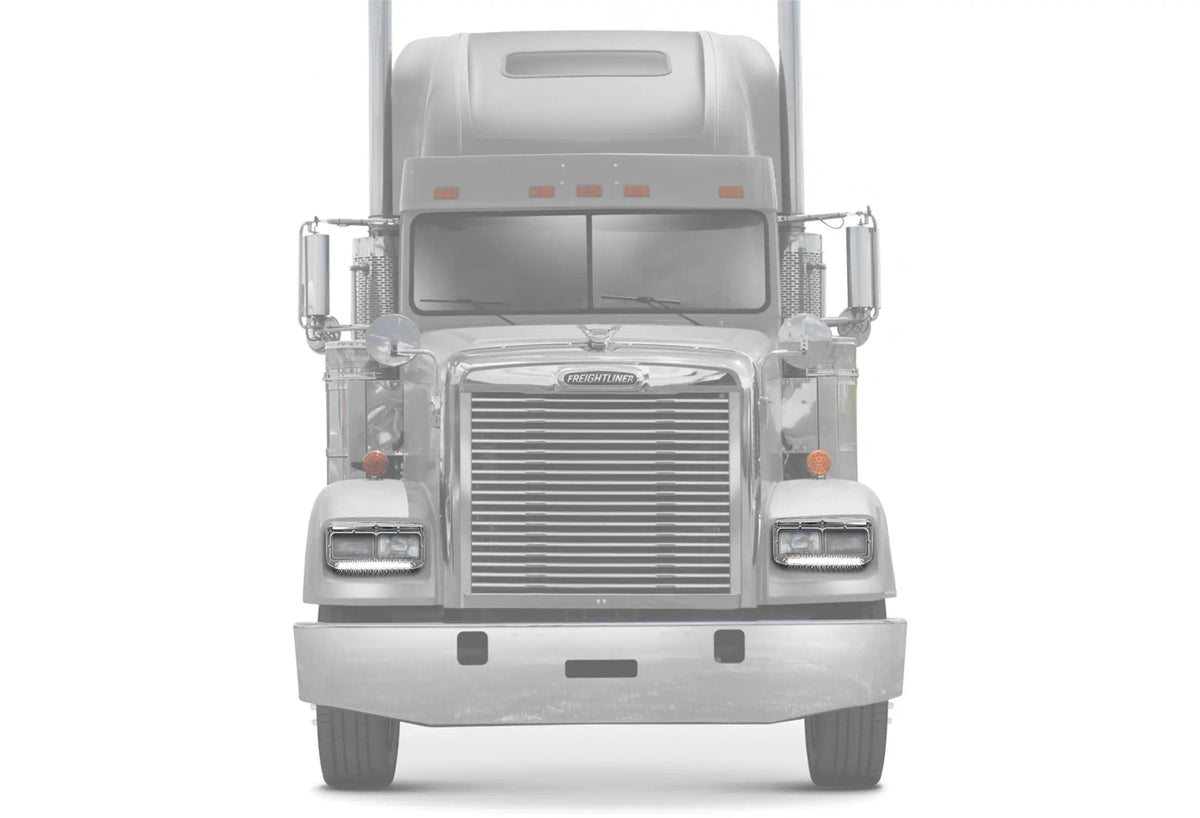 Headlights Bezels Chrome with 12" Clear/White LED Light Strip Bar 2 Pcs For Freightliner FLD Classic XL - 