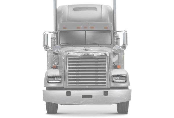 Headlights Bezels Chrome with 12" Clear/White LED Light Strip Bar 2 Pcs For Freightliner FLD Classic XL - 