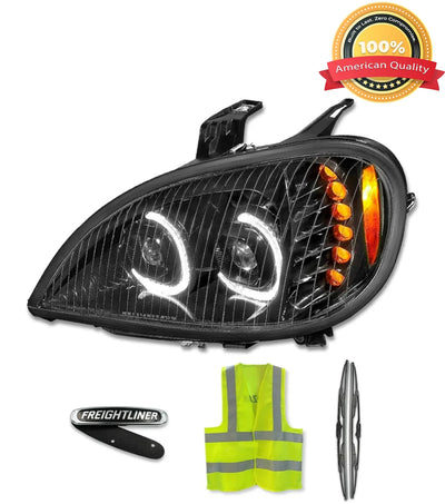 Headlight LED DRL Dual Projector Black Driver 2004-2017 Freightliner Columbia