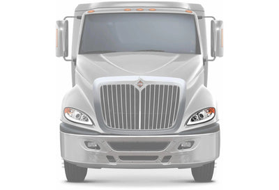 KOZAK Replacement Chrome Projector Headlight with Glow LED bar (Driver Left Side) For International ProStar 2008-2016 PLUS Logo, Wipers, 2x H1, 2x H7 LED Bulbs, Frame License Plate and Vest