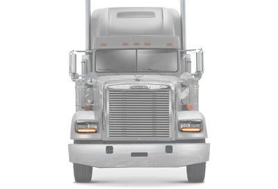 Headlights Bezels Chrome with 12" Amber/Yellow LED Light Strip Bar 2 Pcs For Freightliner FLD Classic XL - 