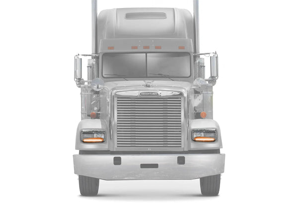 Headlights Bezels Chrome with 12" Amber/Yellow LED Light Strip Bar 2 Pcs For Freightliner FLD Classic XL - 