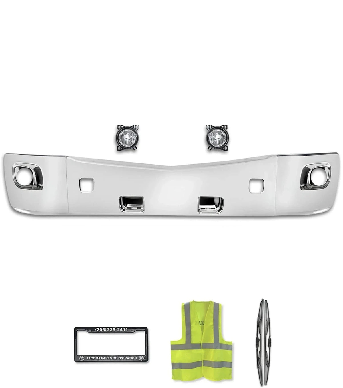 Bumper Set w/ Fog Holes Plastic Chrome + Fog Lights 2013-2021 Peterbilt 579
