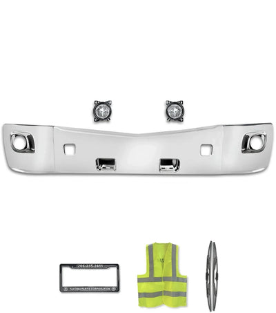 Bumper Set w/ Fog Holes Plastic Chrome + Fog Lights 2013-2021 Peterbilt 579