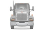 Headlights Bezels Chrome with 12" Amber/Yellow LED Light Strip Bar 2 Pcs For Kenworth T400 T600 T800 W900B W900L - 