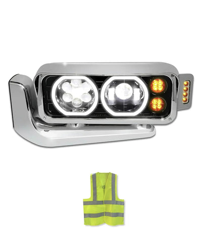 Headlight LED Black Driver 1981-2021 Peterbilt 359 379, 2008-2021 Peterbilt 389