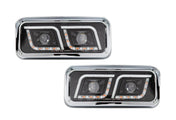 Headlights LED DRL Dual Black Set Freightliner Classic