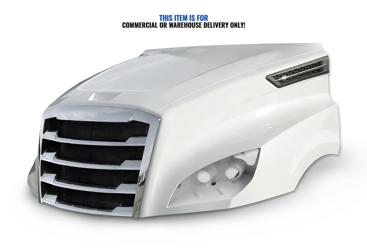 Hood Shell Fiberglass With Grille and Side Hood Vent 2018+ Freightliner Cascadia