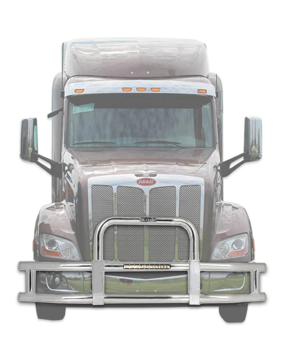 Grille Guard Chrome w/ Built in 16'' LED Bar 2013-2021 Peterbilt 579