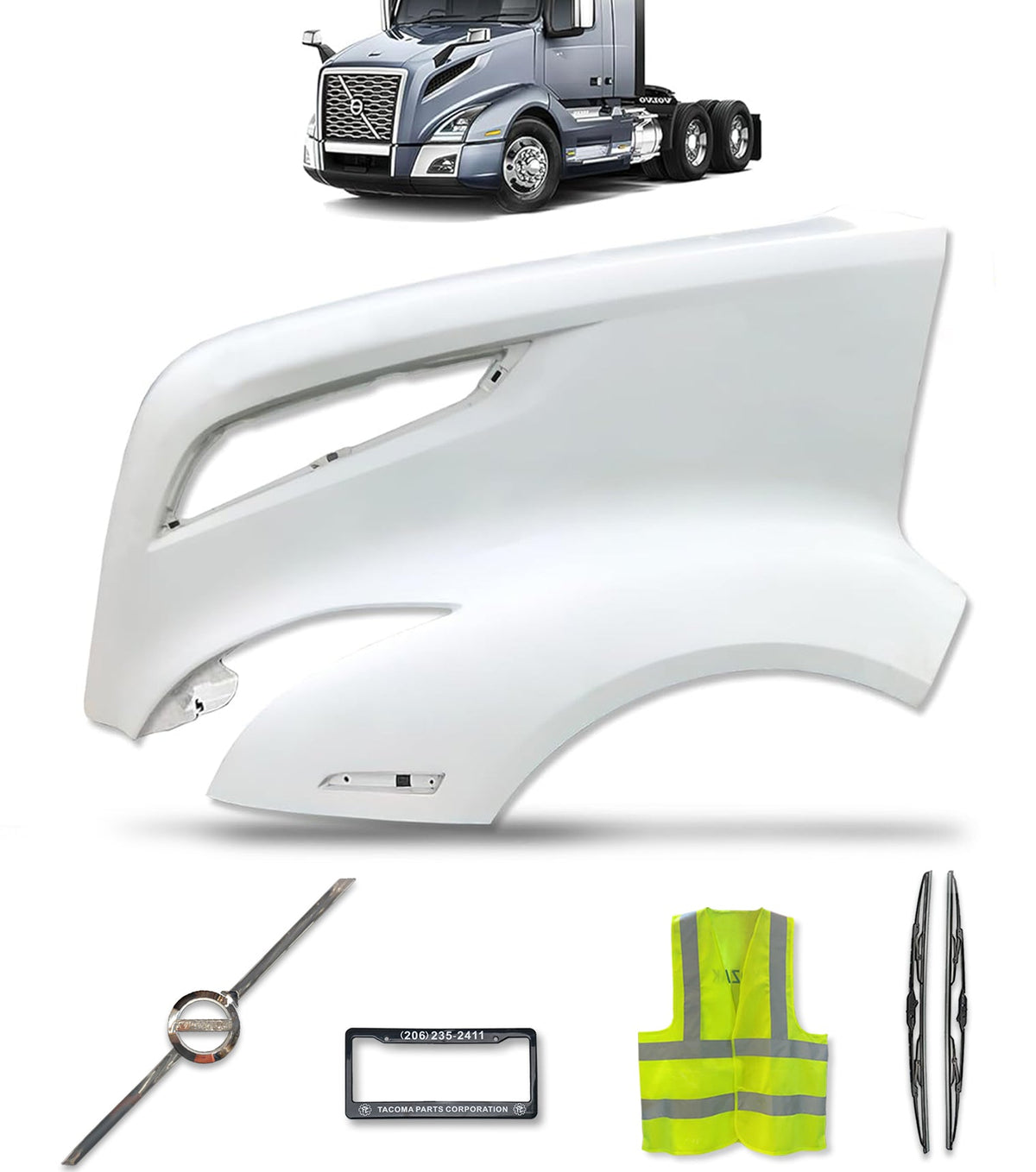 Hood Fender Fiberglass Driver 2018+ Volvo VNL
