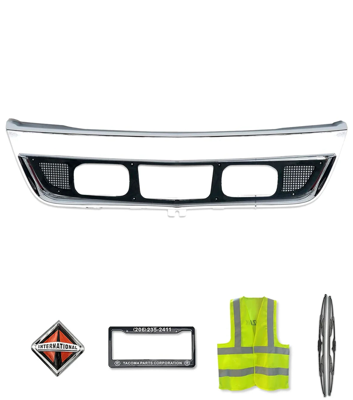 Center Bumper Chrome Trim and Screen with Fog Holes International LT625