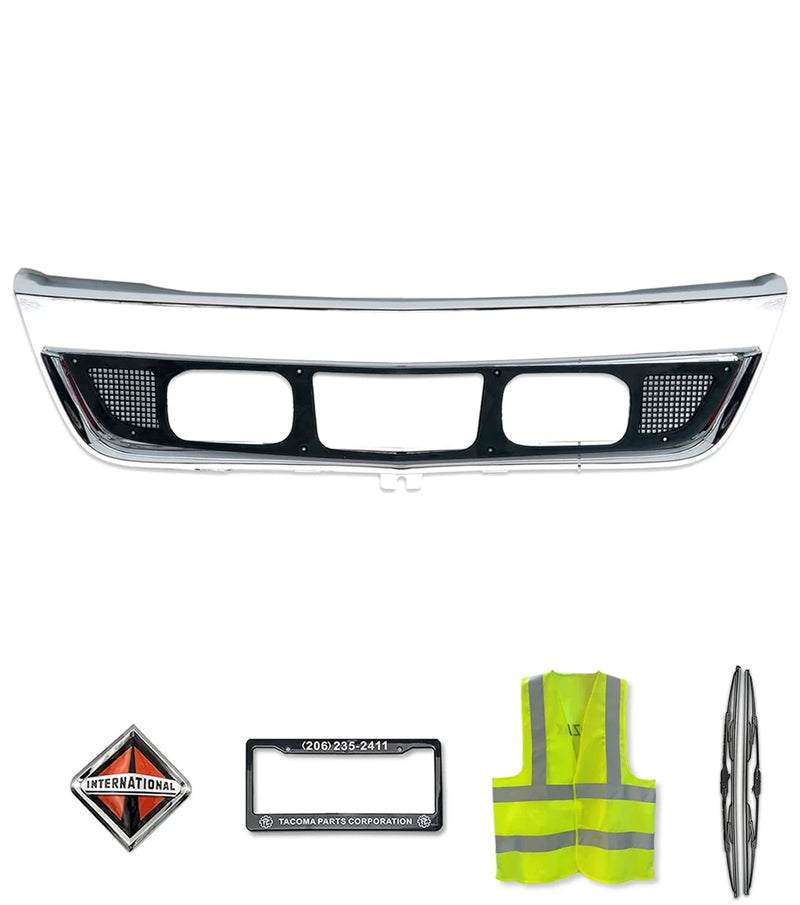 Center Bumper Chrome Trim and Screen with Fog Holes International LT625