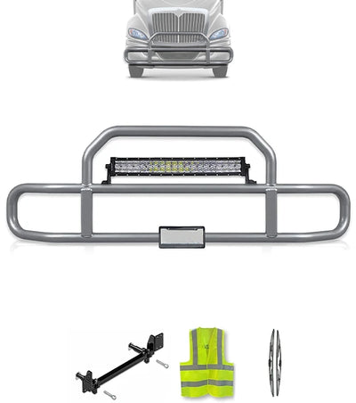 Gray Front Grille Deer Moose Bumper Guard International RH (plastic bumper w/central fog lights)