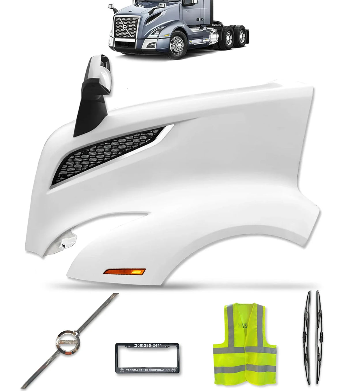 Hood Fender Fiberglass with Set accessories Driver 2018+ Volvo VNL