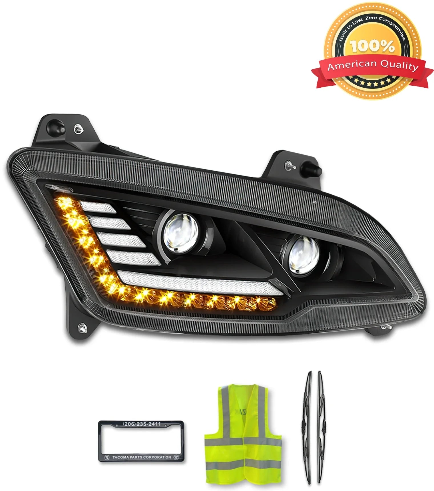 Headlight LED Black Passenger 2022+ Peterbilt new 579 | Kozak Parts