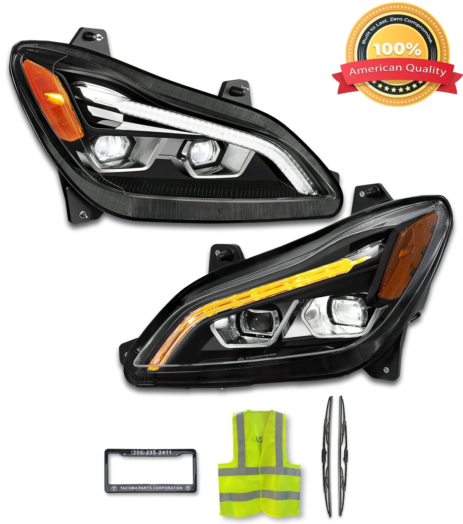 Headlights LED Black Set 2022 2023+ Kenworth T680 Next Gen | Kozak