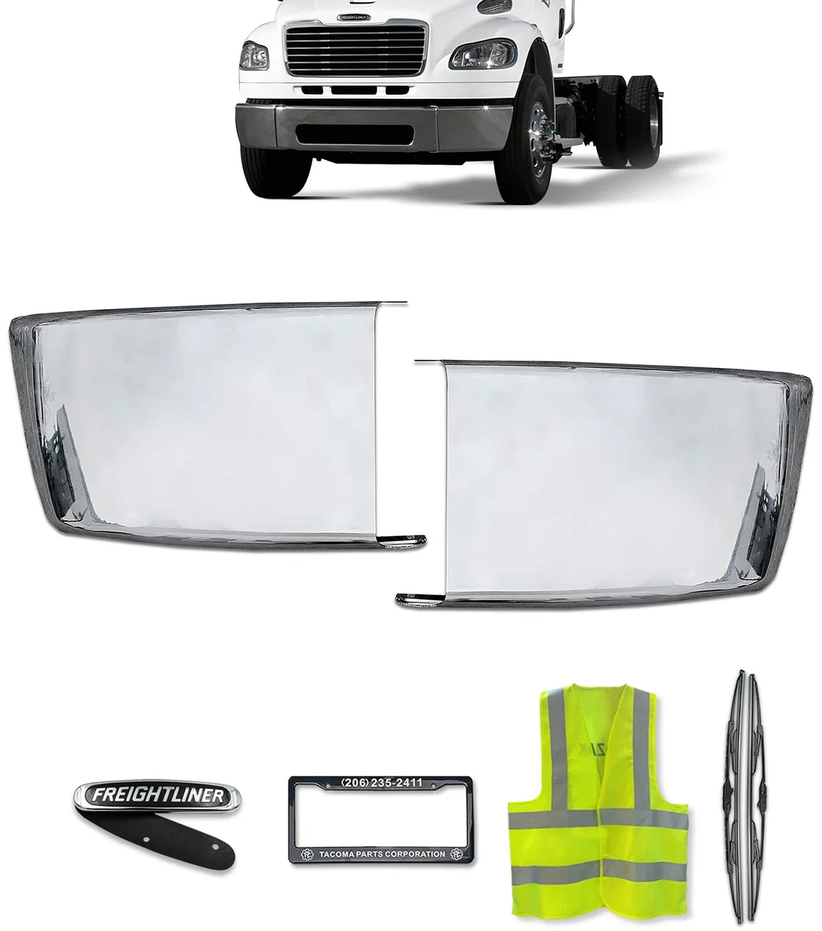 Bumper Corners Steel Chrome Set 2003-2021 Freightliner M2 Business Class 106 112