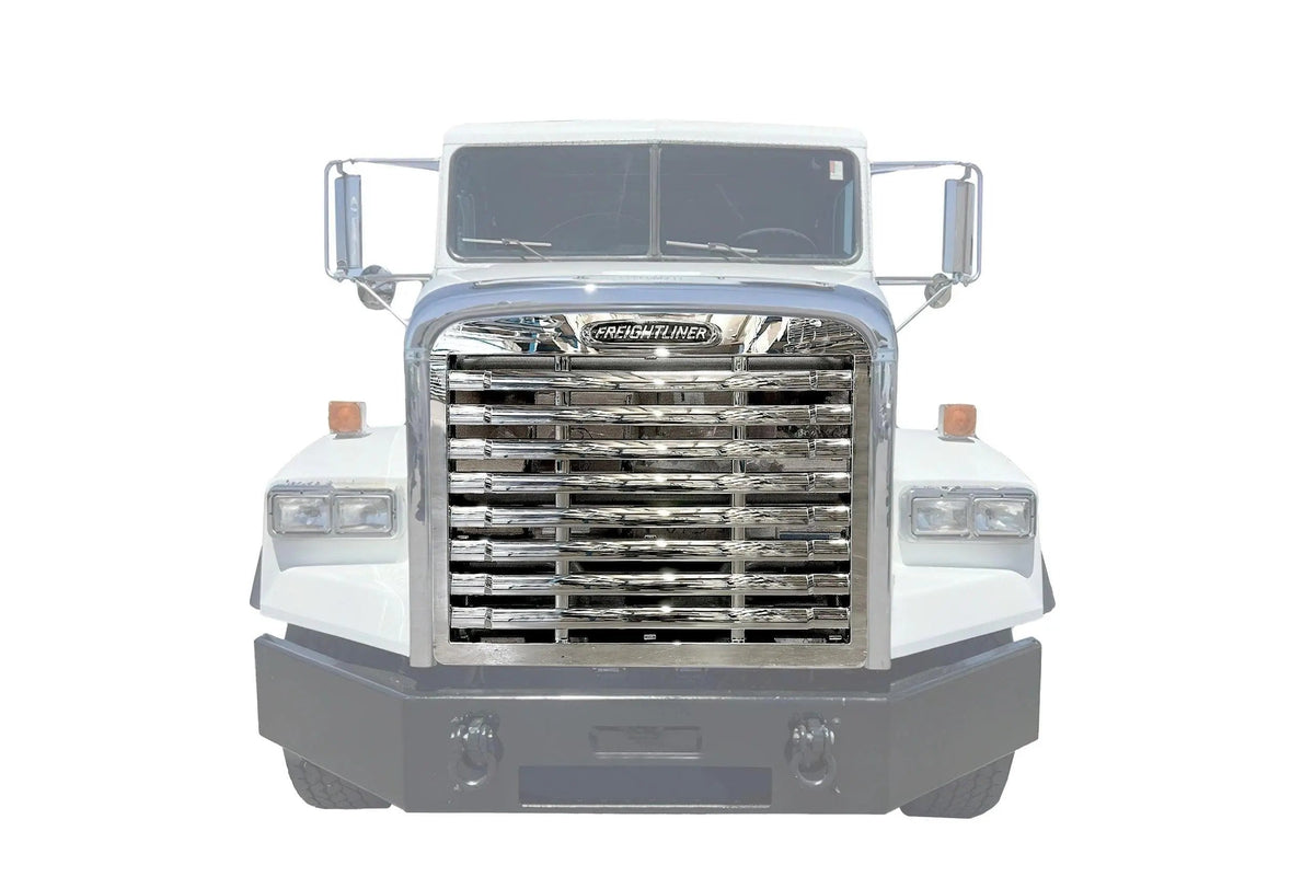 KOZAK Aftermarket Replacement Chrome Grille Compatible with Freightliner FLD 112 PLUS Freightliner Logo, 2x 22" Windshield Wipers, License Plate Frame and KOZAK Reflective Vest