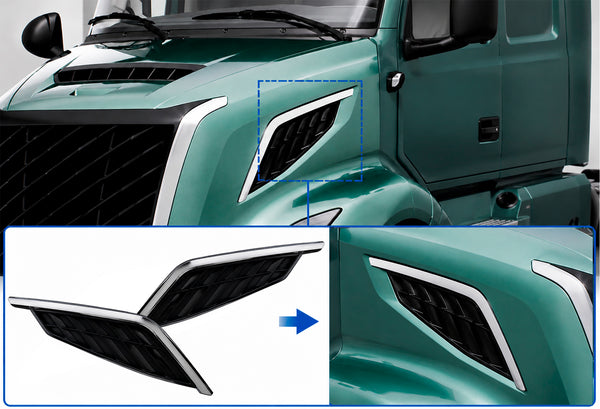 Side Hood Grille Vents Black with Chrome Stripe Set 2025+ Volvo VN VNL New