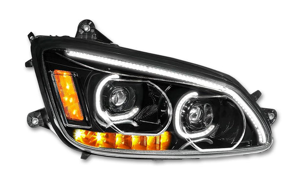Headlight LED Black with Turn Signal Dual Passenger 2008-2018 Kenworth T660 T370