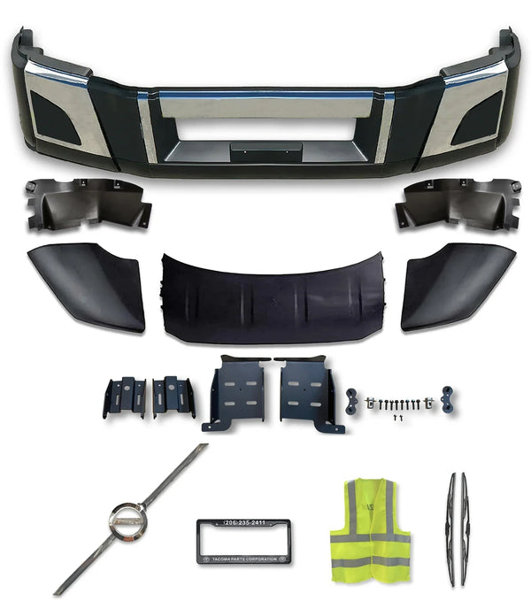 Bumper Set W/o Fog Holes Chrome Trim & Air Flow Deflector & Brackets 2018+ Volvo VNL VNR