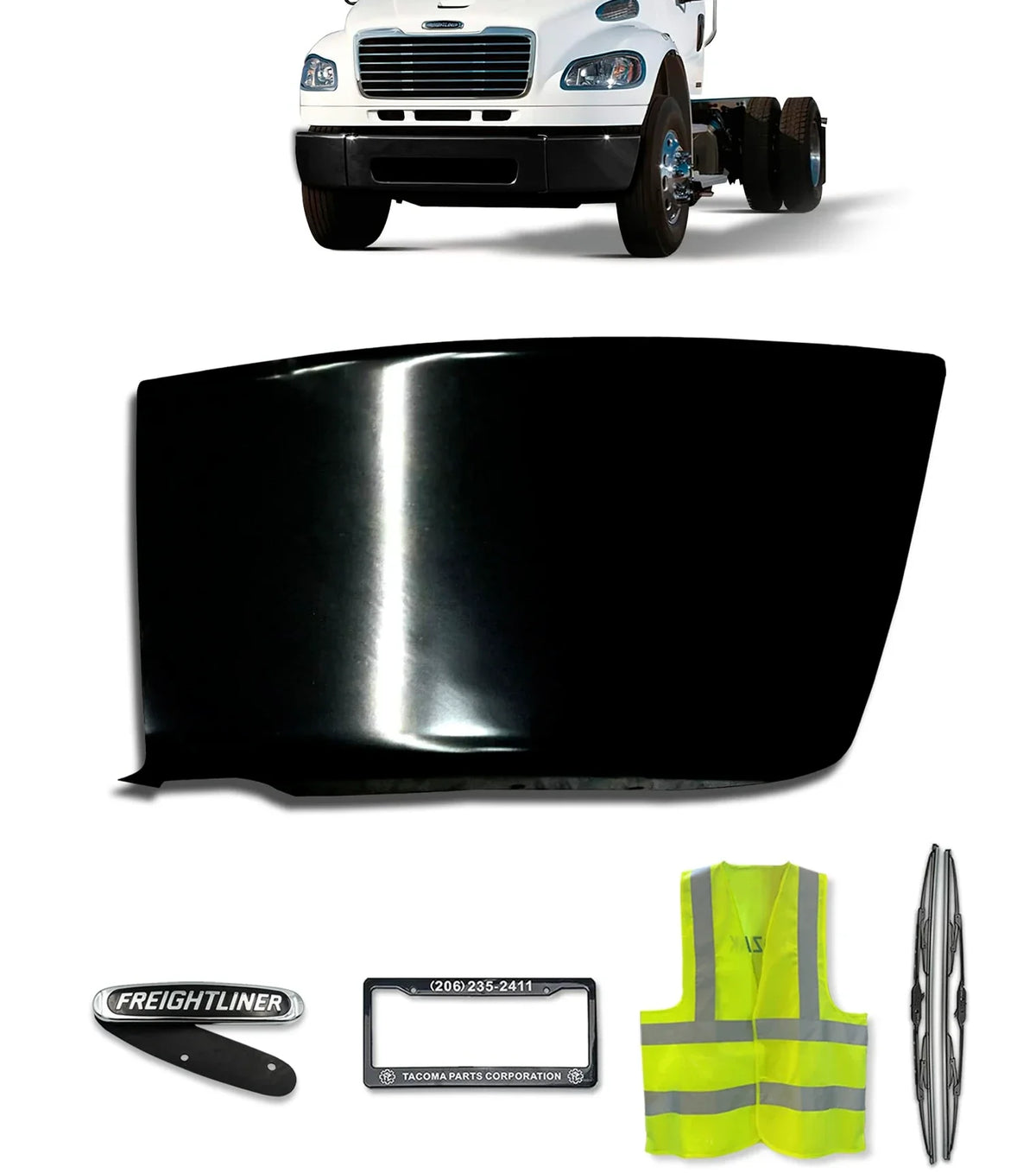 Bumper Corner Steel Black Driver 2003-2021 Freightliner M2 Business Class 106 112