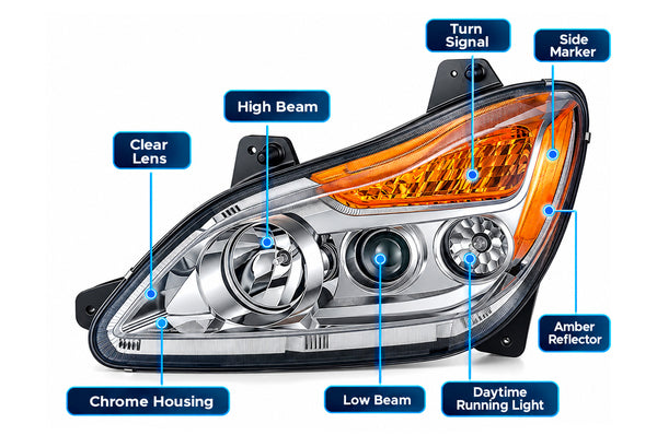 Halogen Headlights Chrome Housing Set 2022+ Kenworth T680 Next Gen