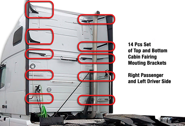 14-Pcs Set of Top & Bottom Cab Fairing Support Brackets 2004-2017 Volvo VNL