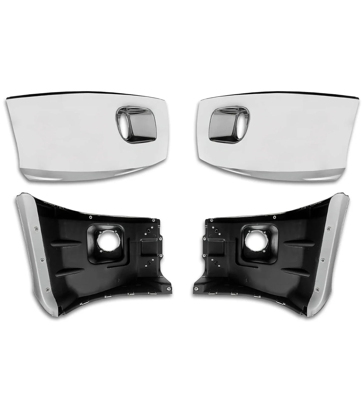Bumper Set w/ Fog Holes Plastic Chrome + Fog Lights 2013-2021 Peterbilt 579