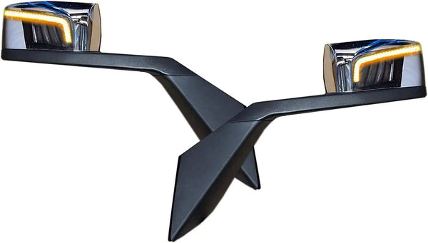 Chrome Hood Mirror Pair Set (Left Driver and Right Passenger Side) with LED Turn Signal Compatible with Volvo VNL 2004-2017 - Replacement Truck Parts - PLUS KOZAK Reflective Vest and 2x Wipers