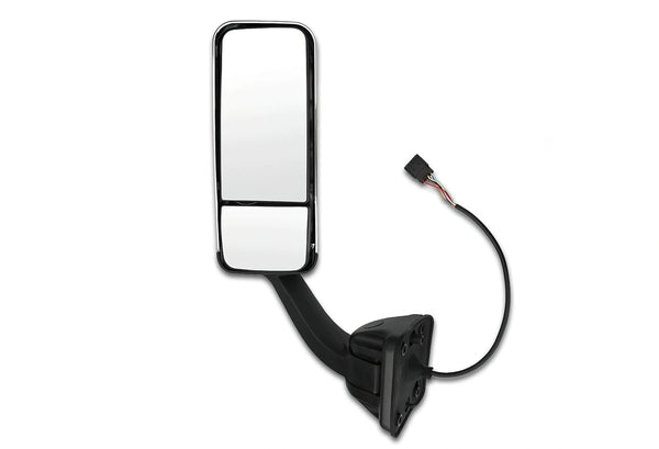 Kozak Replacement Chrome Heated Door Side Mirror Left Driver Side for Freightliner Cascadia 2008-2017 PLUS Freightliner Logo Emblem, Kozak Vest and 2x 22 inch Windshield Wipers included