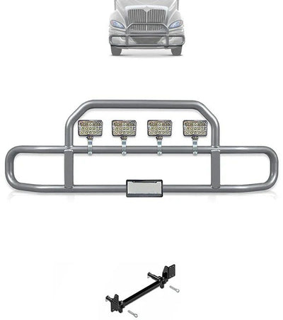 Gray Front Grille Deer Moose Bumper Guard 2008-2017 International ProStar (plastic bumper)