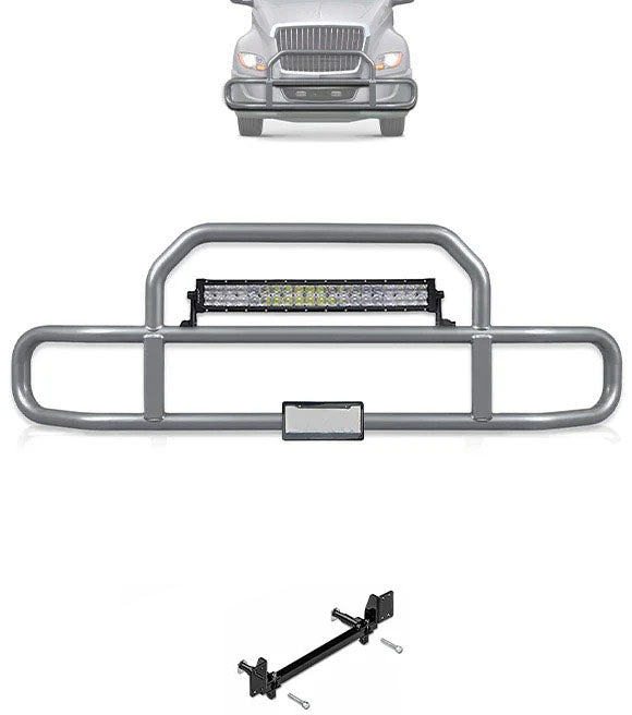 Gray Front Grille Deer Moose Bumper Guard 2018+ International LT LT625 (plastic bumper w/central fog lights)