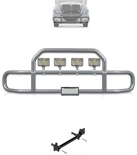 Gray Front Grille Deer Moose Bumper Guard 2008-2017 International ProStar (plastic bumper)