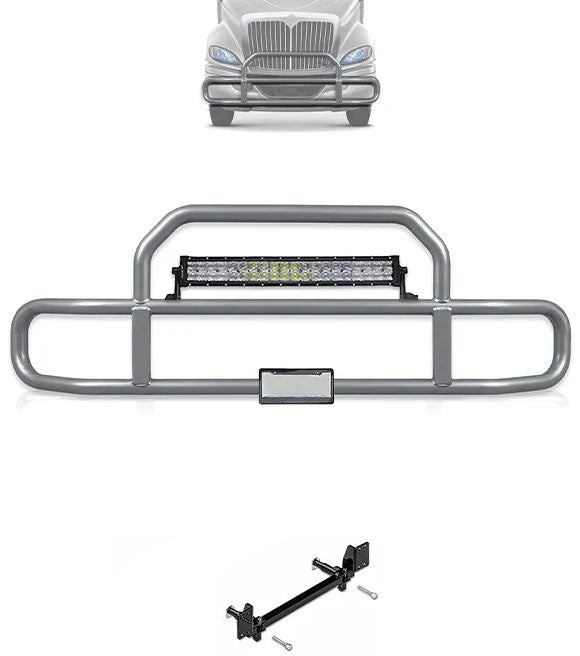 Gray Front Grille Deer Moose Bumper Guard International RH (plastic bumper w/central fog lights)
