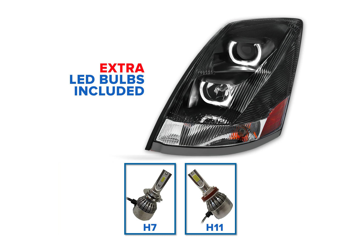 Headlight with LED bar Black Driver 2004-2017 Volvo VNL VNX VT