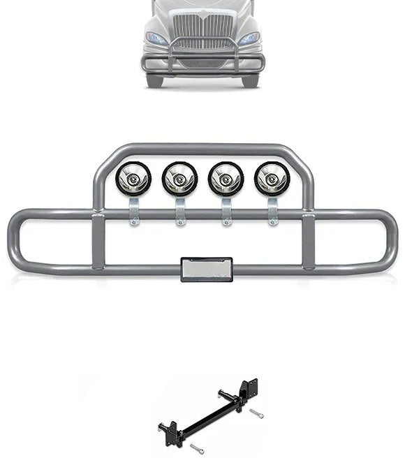 Gray Front Grille Deer Moose Bumper Guard International RH (plastic bumper w/central fog lights)