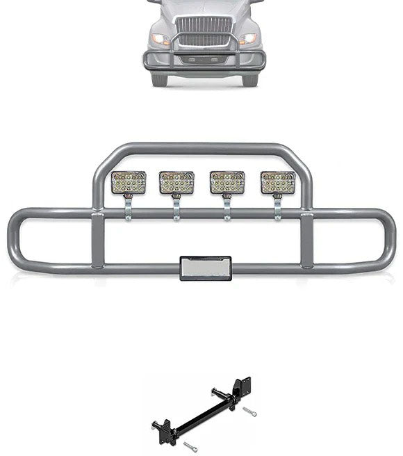 Gray Front Grille Deer Moose Bumper Guard 2018+ International LT LT625 (plastic bumper w/central fog lights)