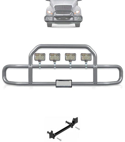 Gray Front Grille Deer Moose Bumper Guard 2018+ International LT LT625 (plastic bumper w/central fog lights)