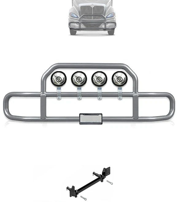 Gray Front Grille Deer Moose Bumper Guard 2008-2017 International ProStar (plastic bumper)